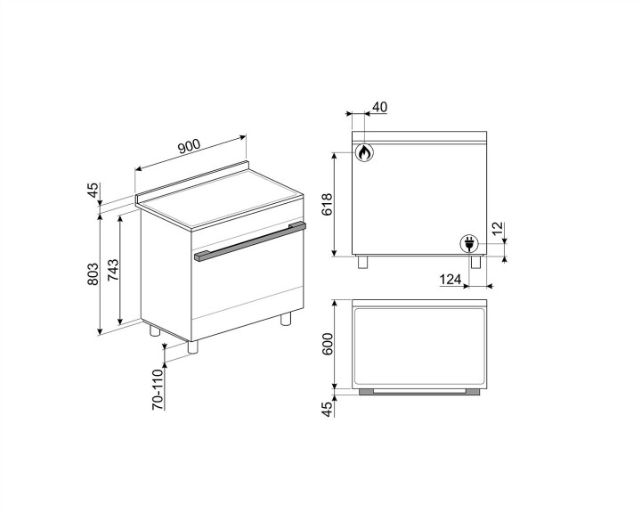 SMEG dujinė viryklė su elektrine orkaite CPF9GPBL | 3
