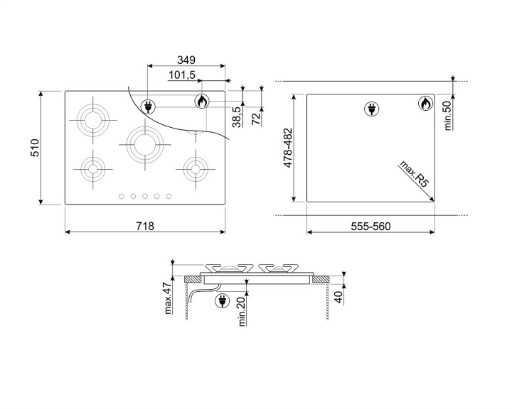 SMEG dujinė kaitlentė P705ES  | 10