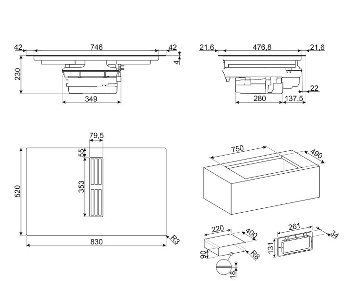 SMEG indukcinė kaitlentė su integruotu gartraukiu HOBD382MB2  | 2
