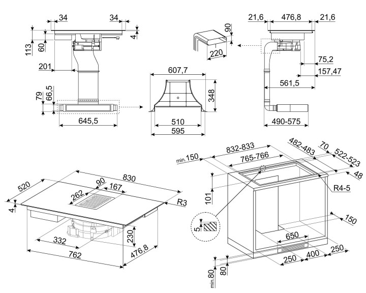 SMEG indukcinė kaitlentė su integruotu gartraukiu HOBD182DG  | 7