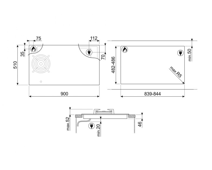 SMEG dujinė - indukcinė kaitlentė PM6954R  | 4