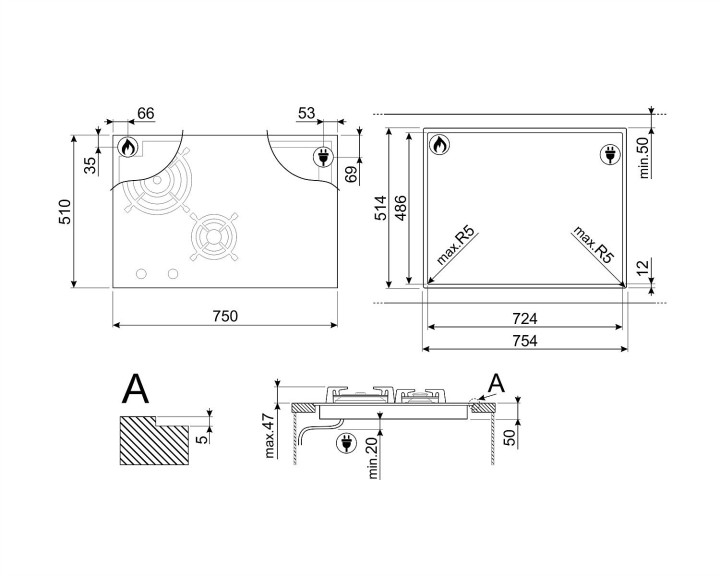 SMEG dujinė - indukcinė kaitlentė PM3743D  | 4