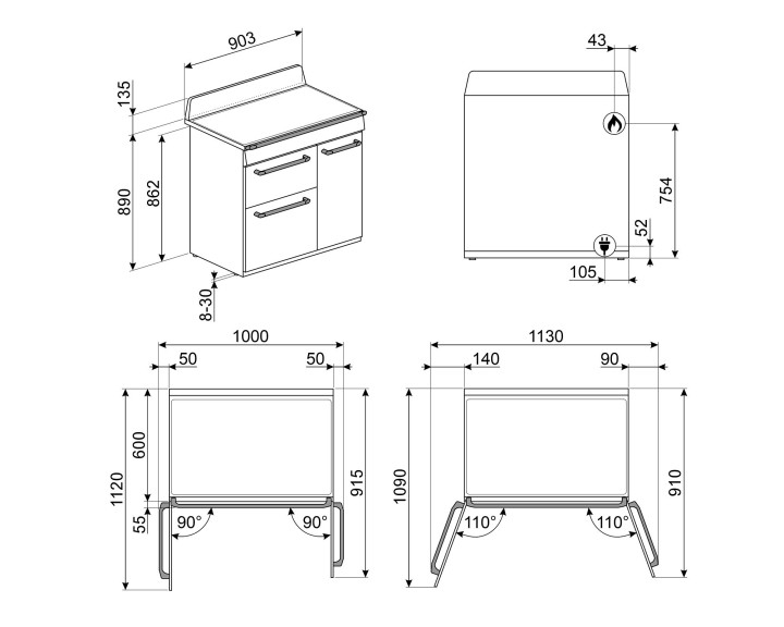 SMEG dujinė viryklė su 3 elektrinėmis orkaitėmis  | 6