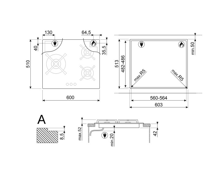 SMEG dujinė kaitlentė PV363LN  | 4